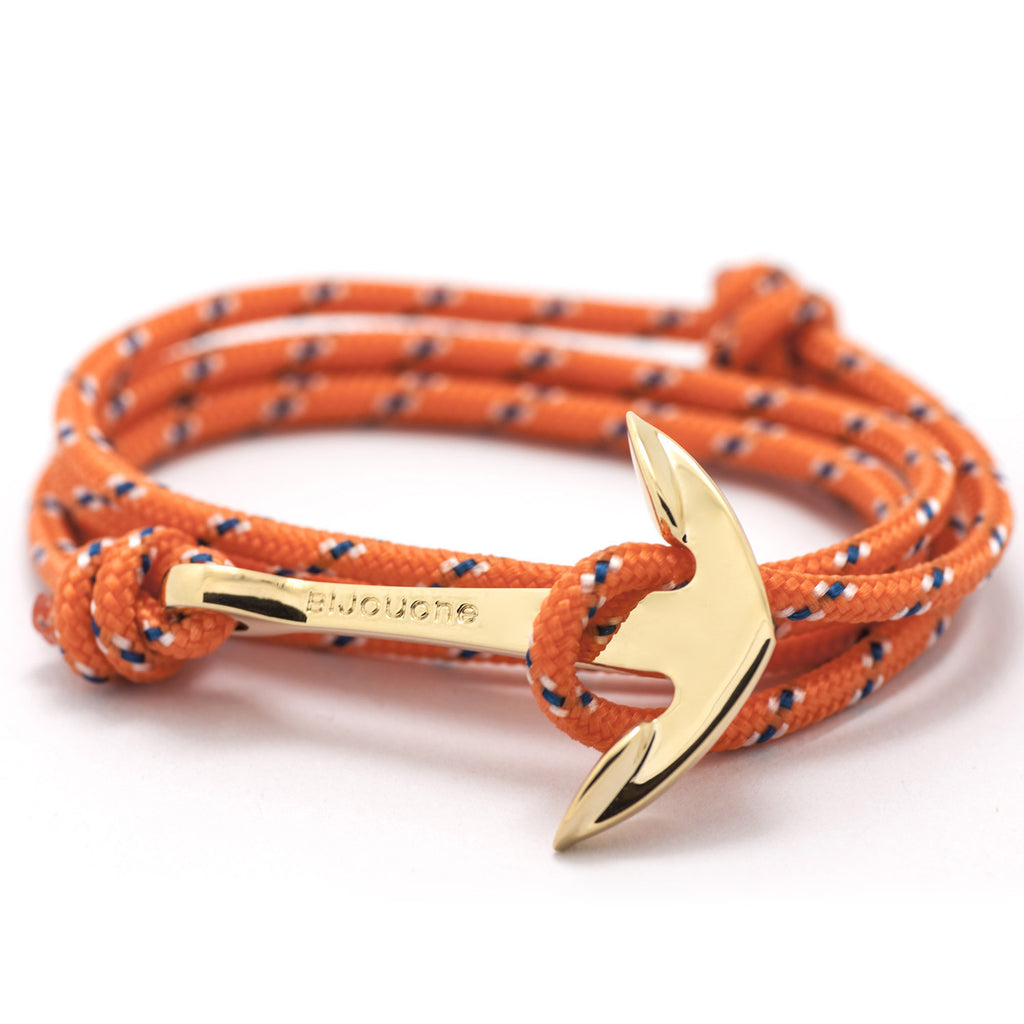 Gold Anchor On Orange Rope Bracelet - BIJOUONE