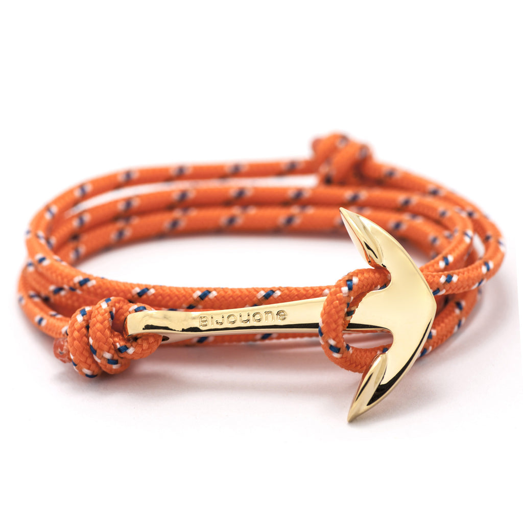 Gold Anchor On Orange Rope Bracelet - BIJOUONE