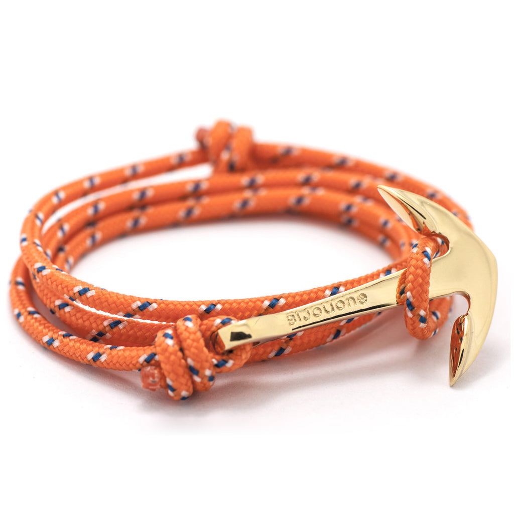 Gold Anchor On Orange Rope Bracelet - BIJOUONE