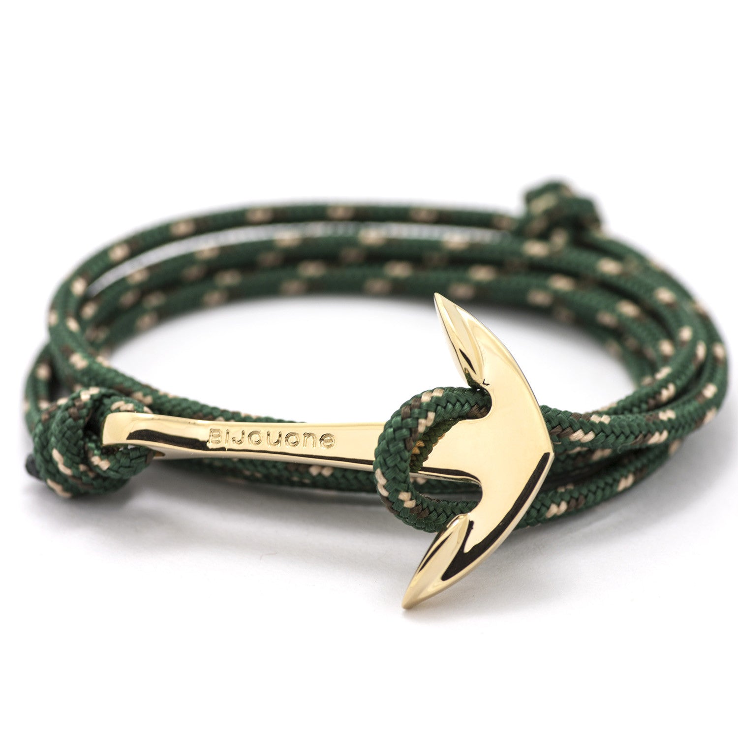 Gold Anchor On Hunter Green Rope Bracelet - BIJOUONE