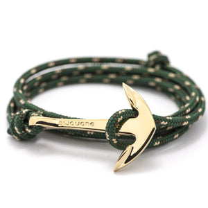 Gold Anchor On Hunter Green Rope Bracelet - BIJOUONE