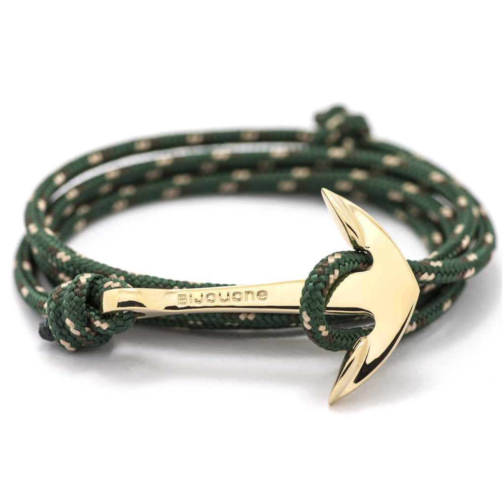 Gold Anchor On Hunter Green Rope Bracelet - BIJOUONE