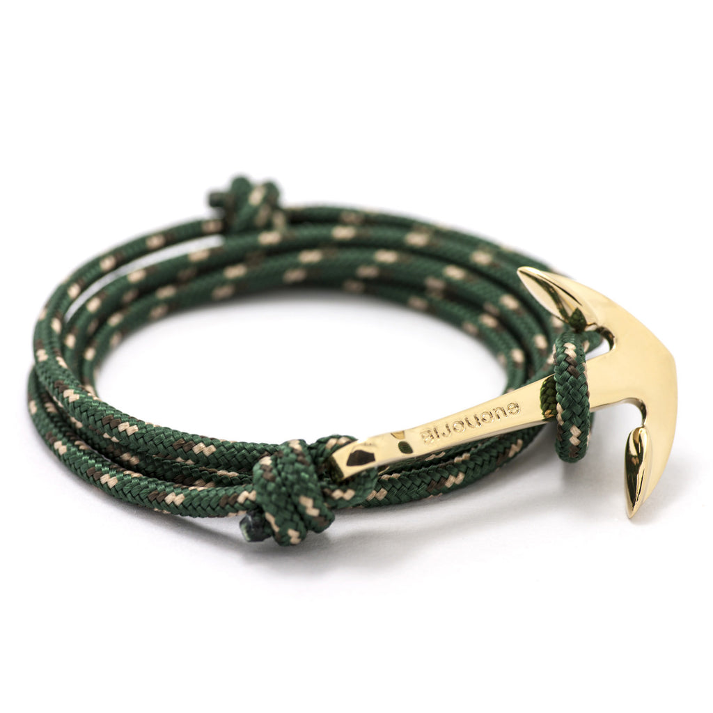 Gold Anchor On Hunter Green Rope Bracelet - BIJOUONE