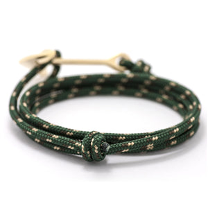 Gold Anchor On Hunter Green Rope Bracelet - BIJOUONE