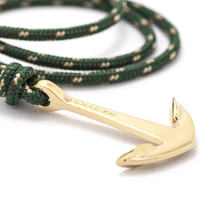 Gold Anchor On Hunter Green Rope Bracelet - BIJOUONE