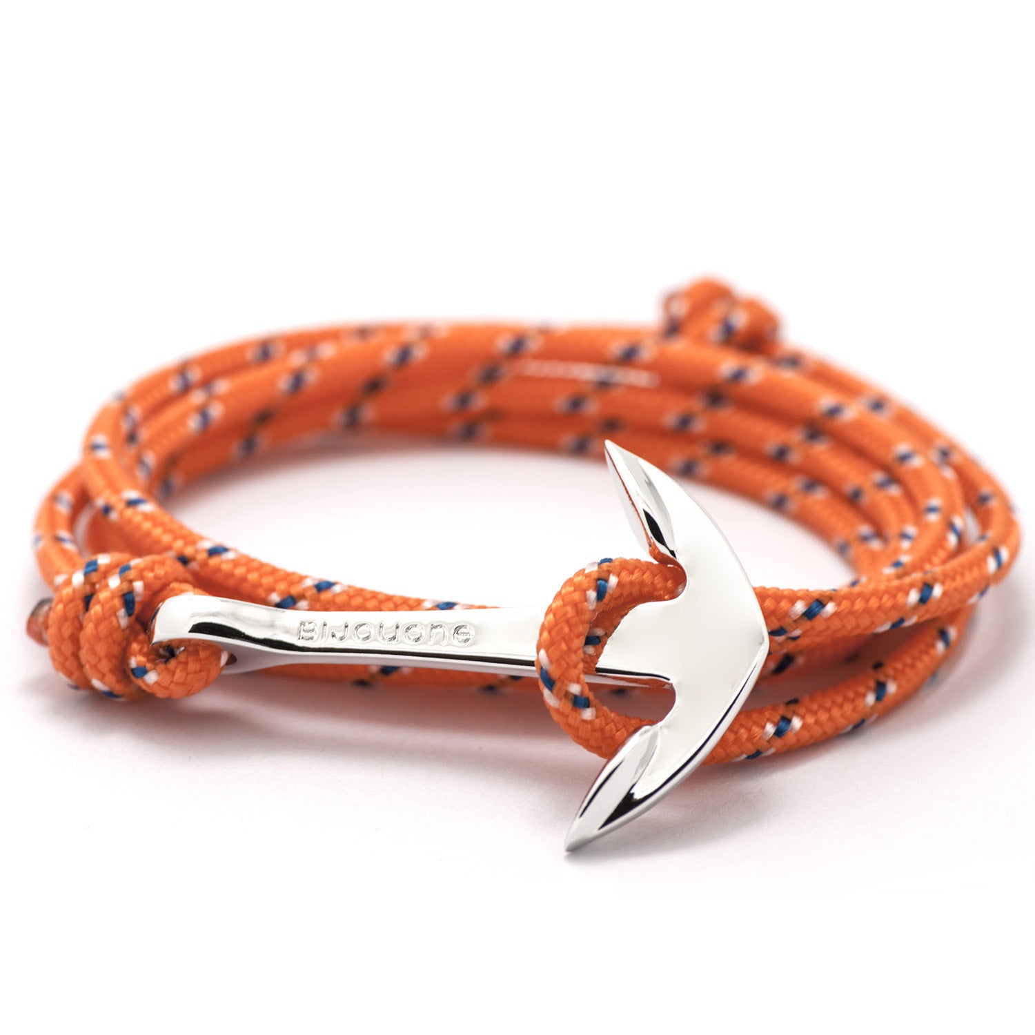 Silver Anchor On Orange Rope Bracelet - BIJOUONE