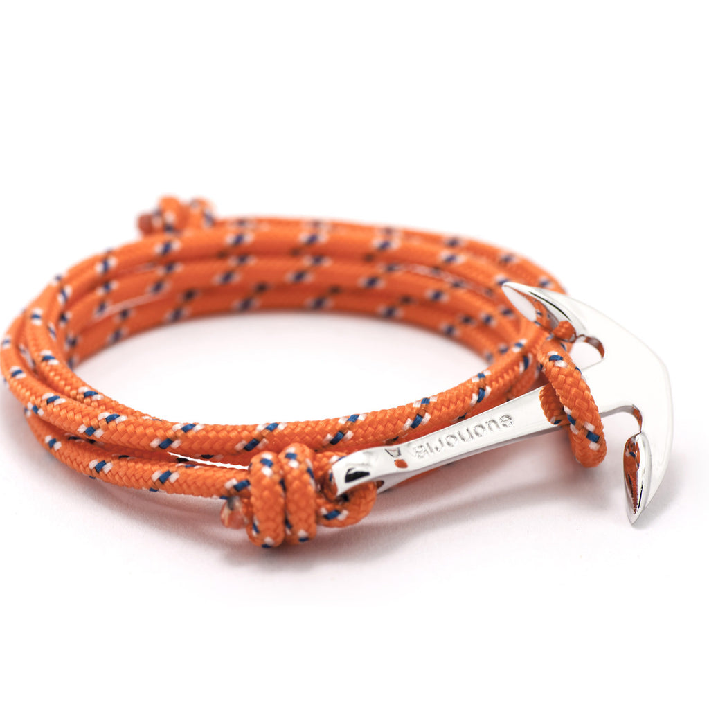 Silver Anchor On Orange Rope Bracelet - BIJOUONE