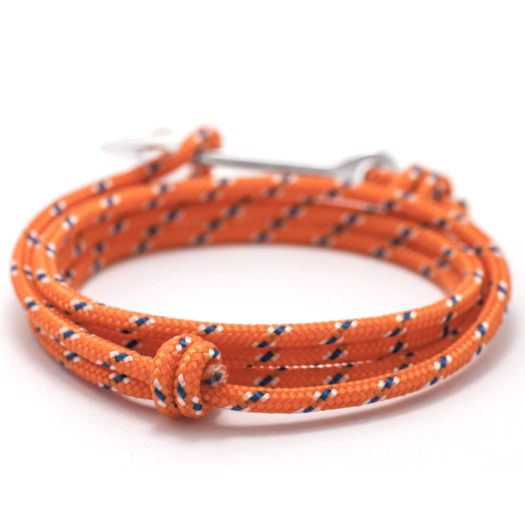 Silver Anchor On Orange Rope Bracelet - BIJOUONE