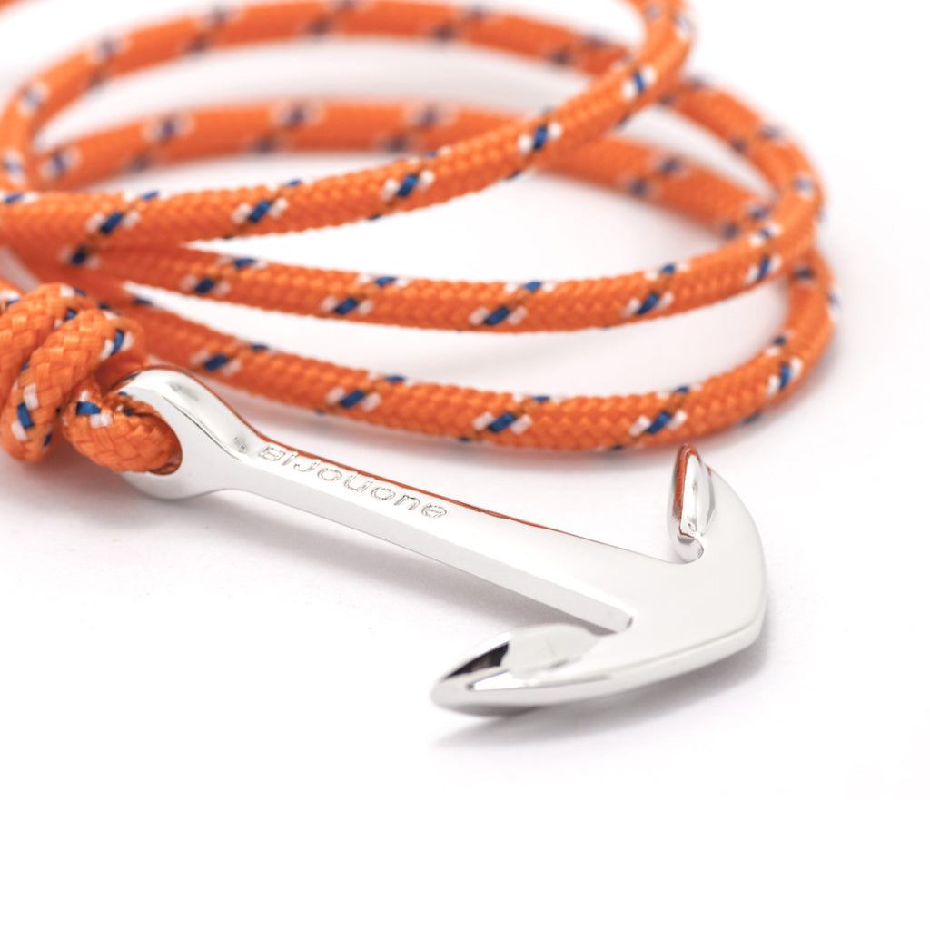 Silver Anchor On Orange Rope Bracelet - BIJOUONE