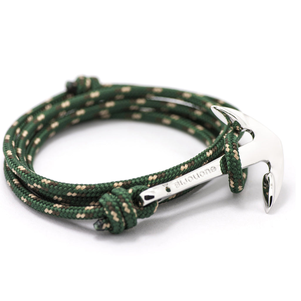 Silver Anchor On Hunter Green Rope Bracelet - BIJOUONE