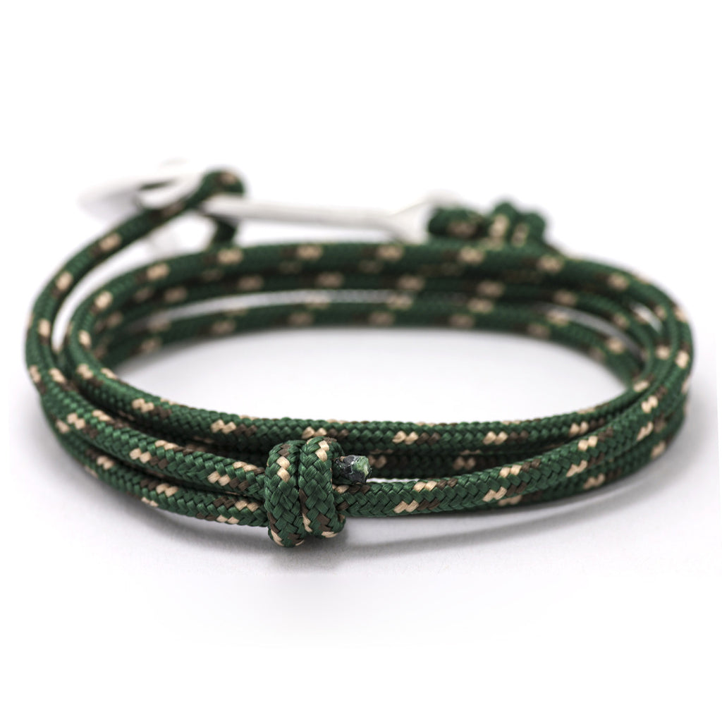 Silver Anchor On Hunter Green Rope Bracelet - BIJOUONE
