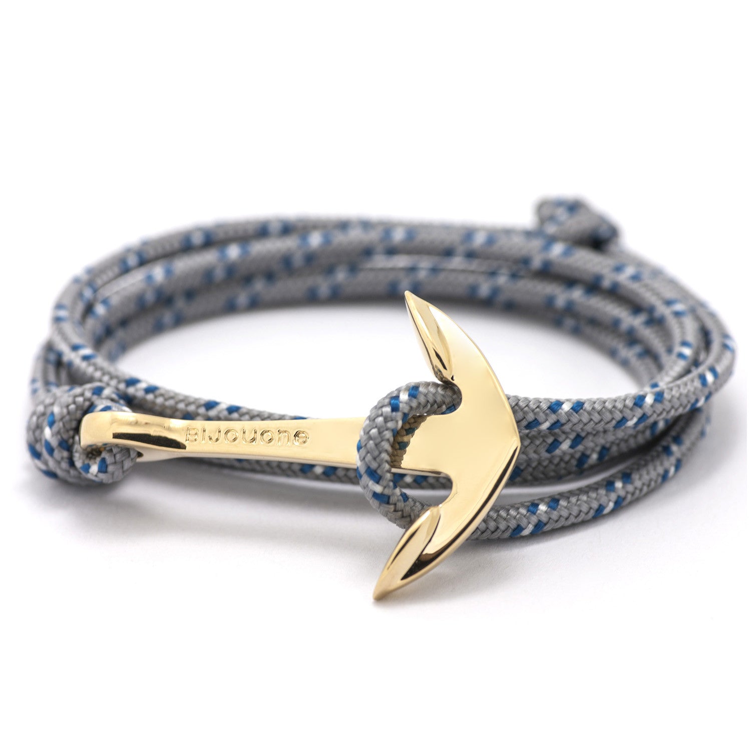 Gold Anchor On Gray & Blue Rope Bracelet - BIJOUONE