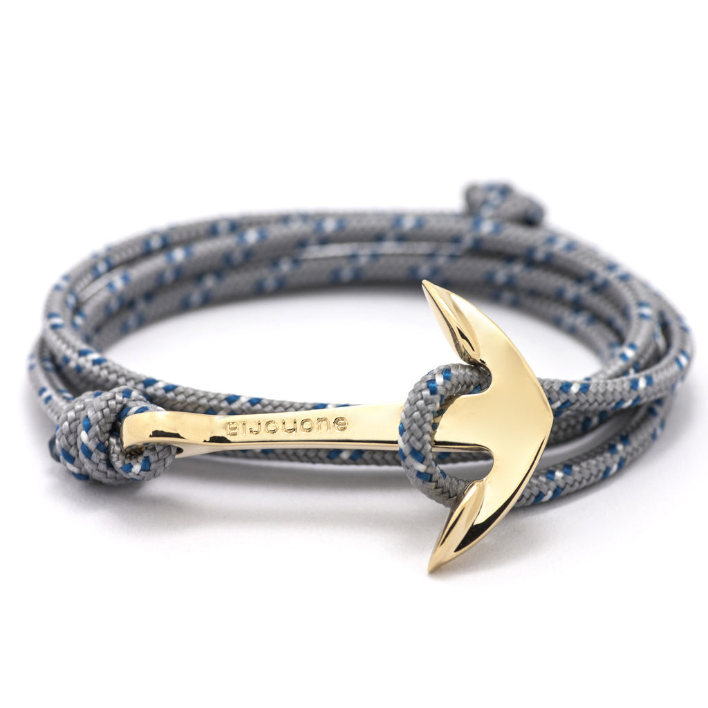 Gold Anchor On Gray & Blue Rope Bracelet - BIJOUONE
