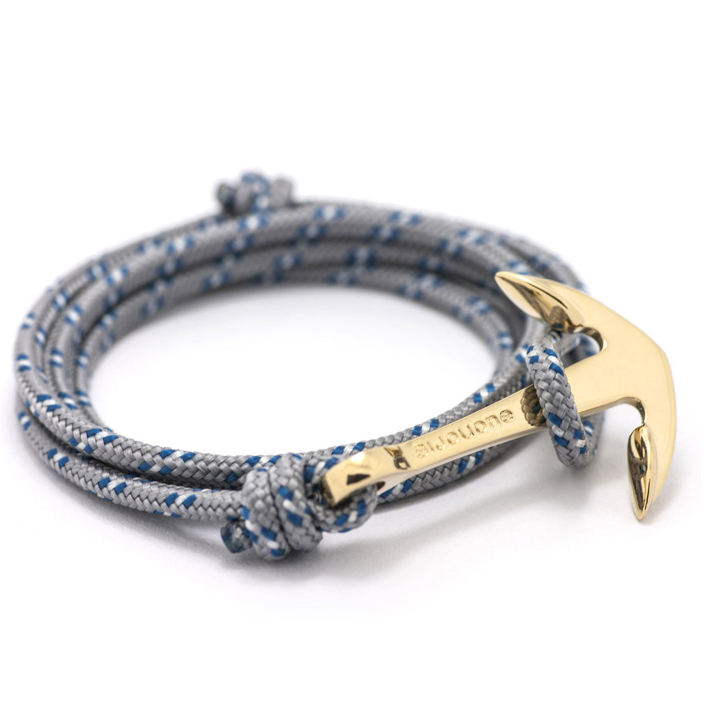 Gold Anchor On Gray & Blue Rope Bracelet - BIJOUONE