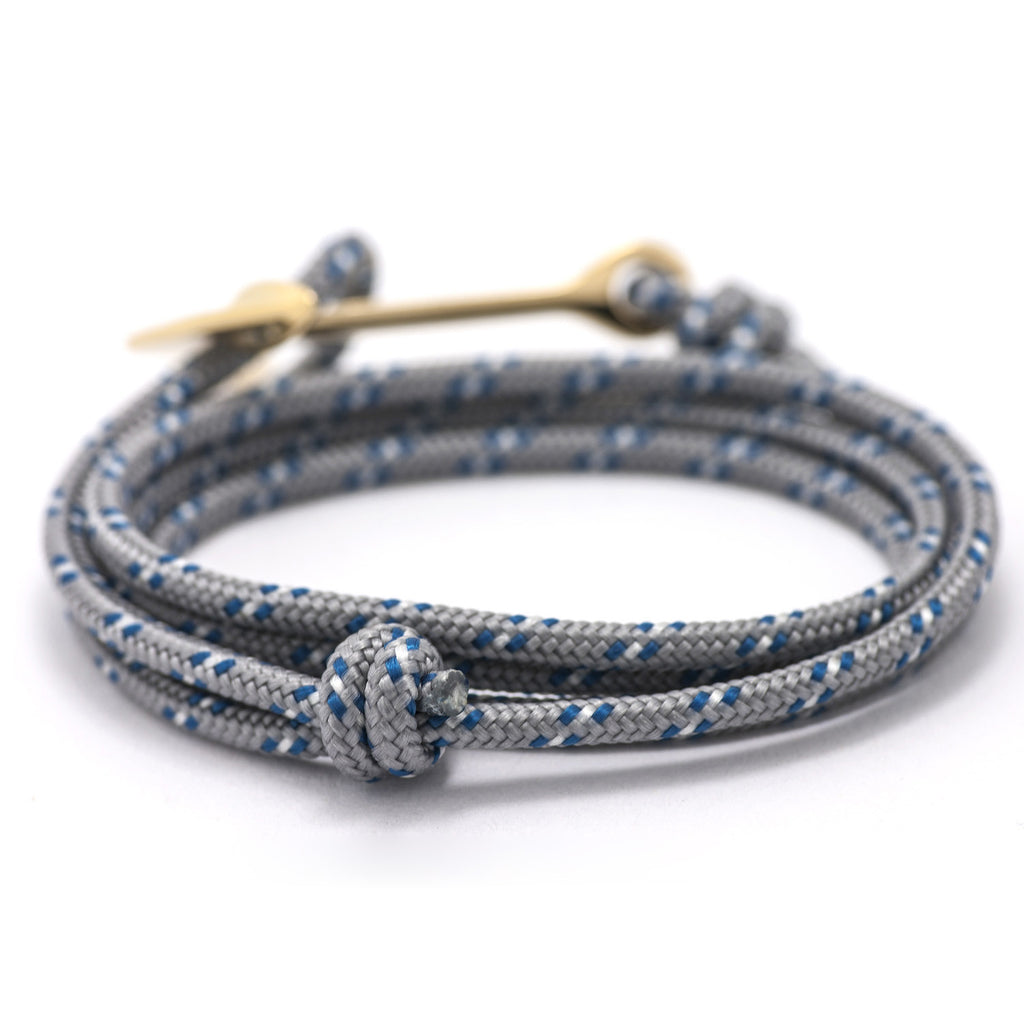 Gold Anchor On Gray & Blue Rope Bracelet - BIJOUONE