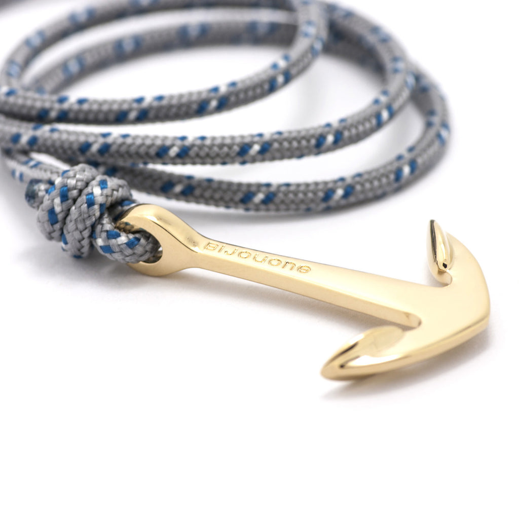 Gold Anchor On Gray & Blue Rope Bracelet - BIJOUONE