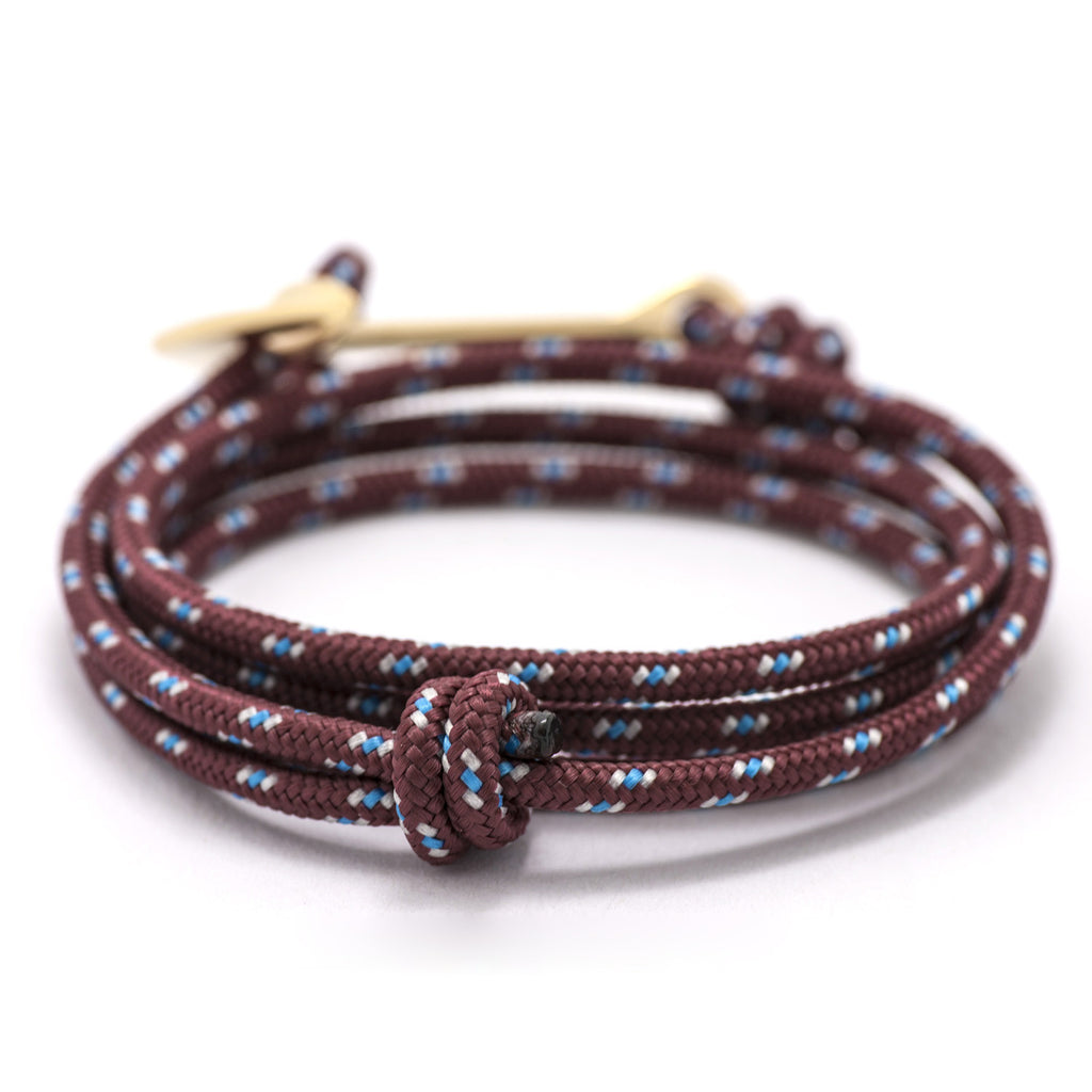 Gold Anchor On Burgundy Rope Bracelet - BIJOUONE