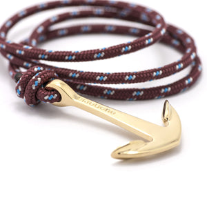 Gold Anchor On Burgundy Rope Bracelet - BIJOUONE