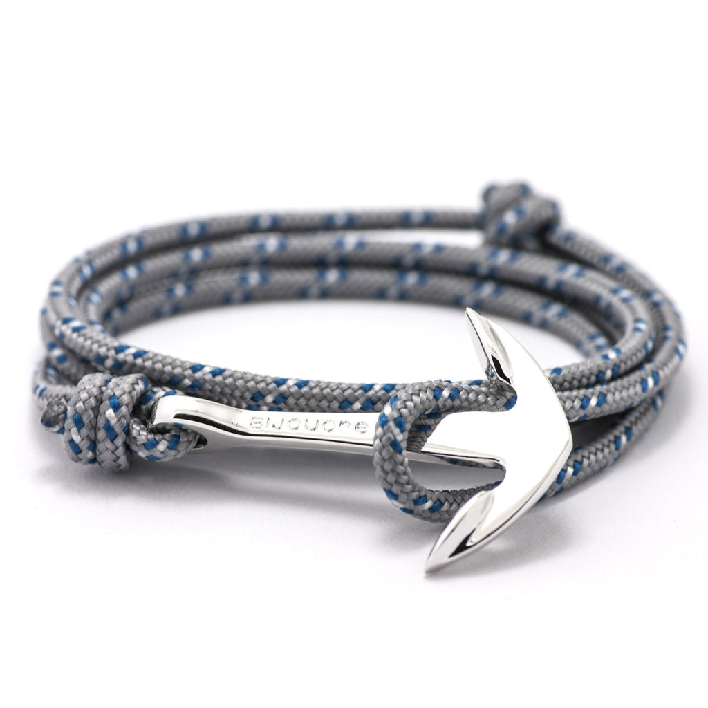 Silver Anchor On Gray & Blue Rope Bracelet - BIJOUONE