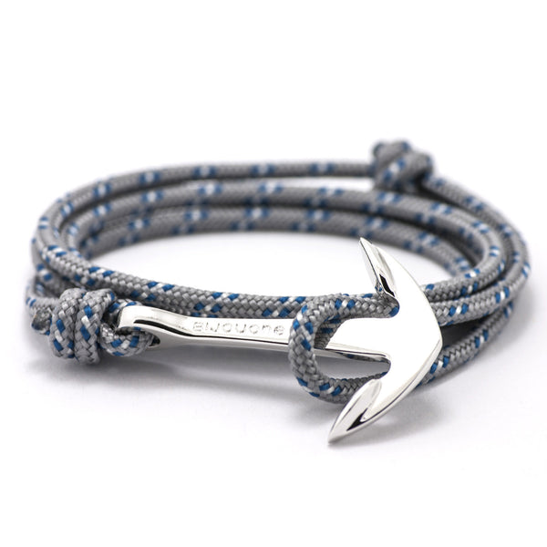 Silver Anchor On Gray & Blue Rope Bracelet - BIJOUONE