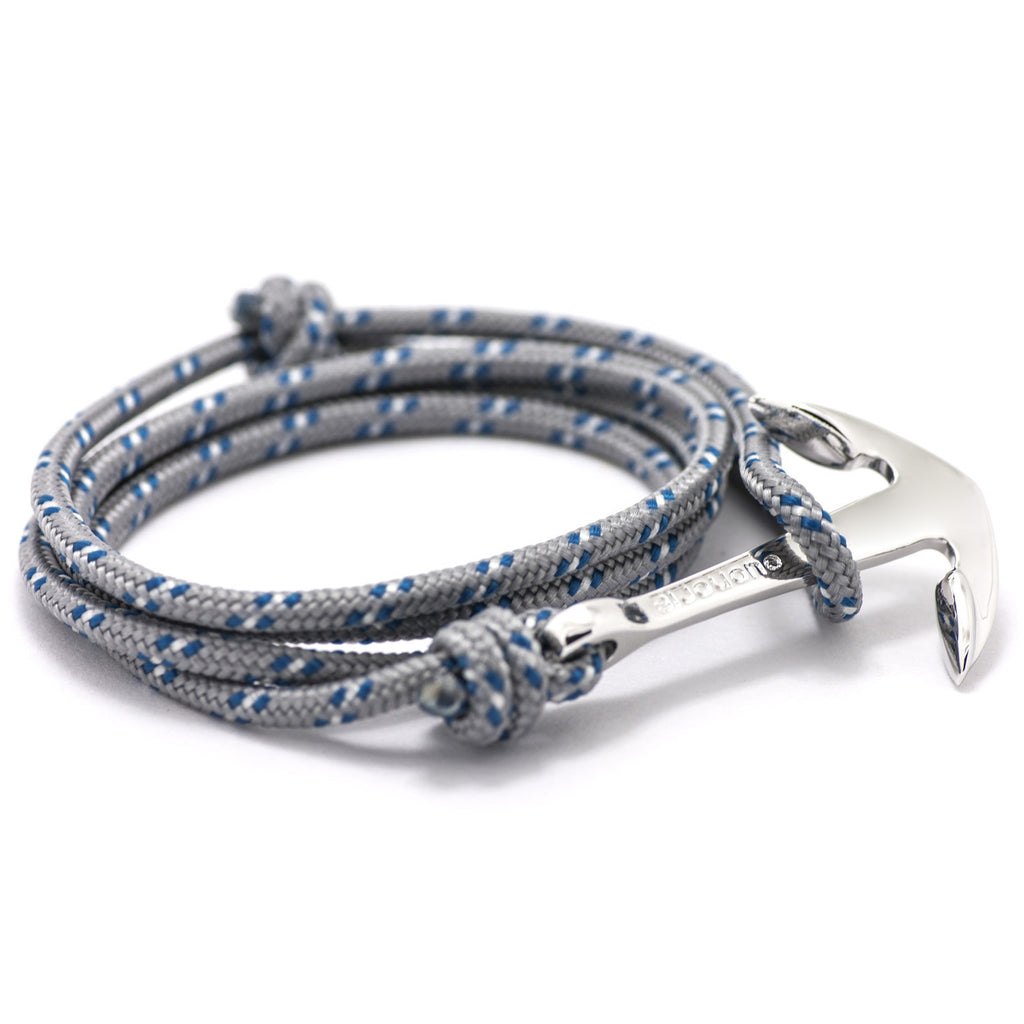 Silver Anchor On Gray & Blue Rope Bracelet - BIJOUONE