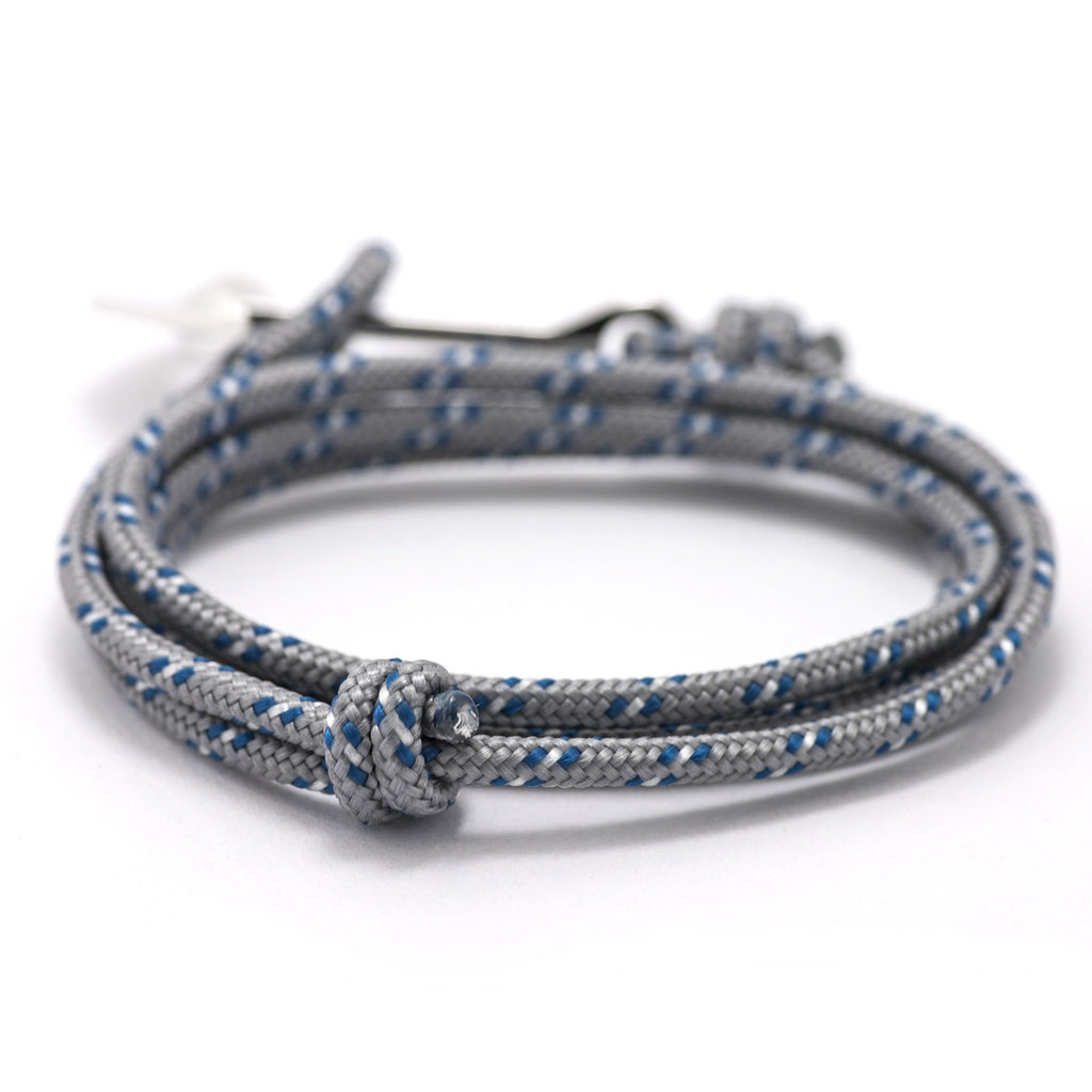 Silver Anchor On Gray & Blue Rope Bracelet - BIJOUONE