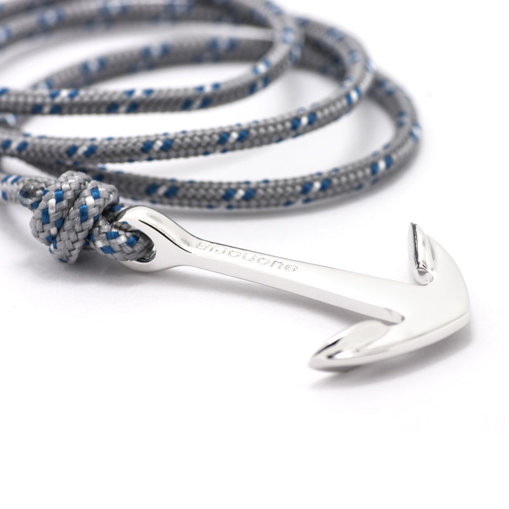 Silver Anchor On Gray & Blue Rope Bracelet - BIJOUONE