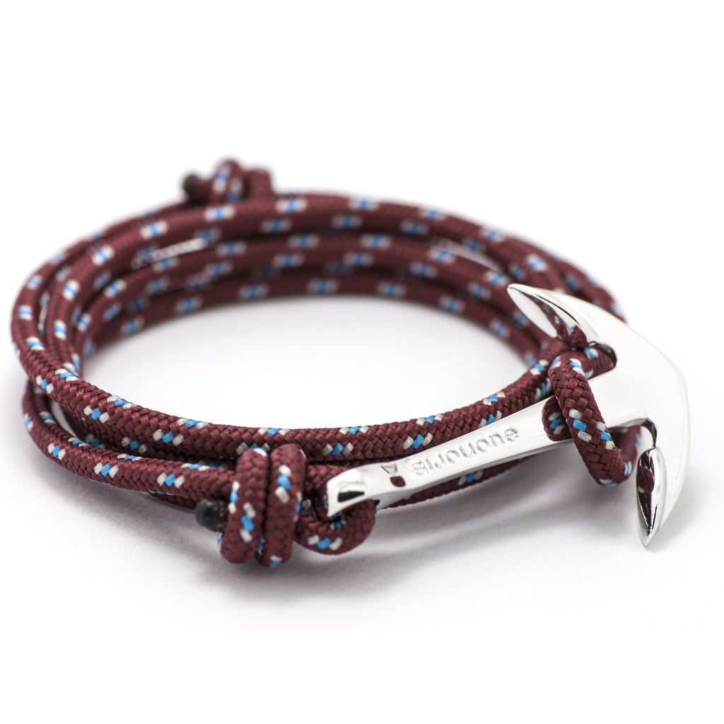Silver Anchor On Burgundy Rope Bracelet - BIJOUONE