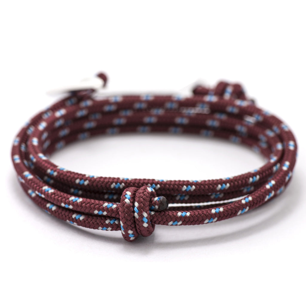 Silver Anchor On Burgundy Rope Bracelet - BIJOUONE