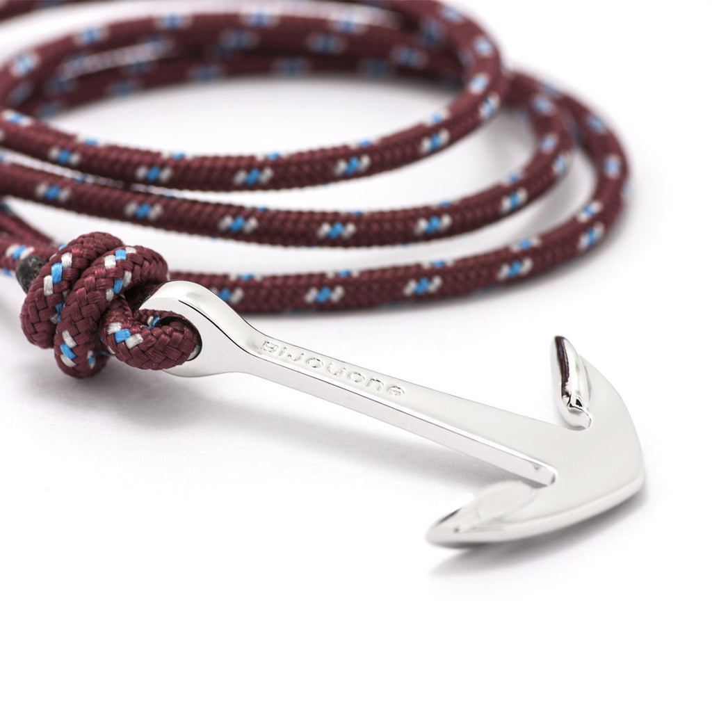 Silver Anchor On Burgundy Rope Bracelet - BIJOUONE