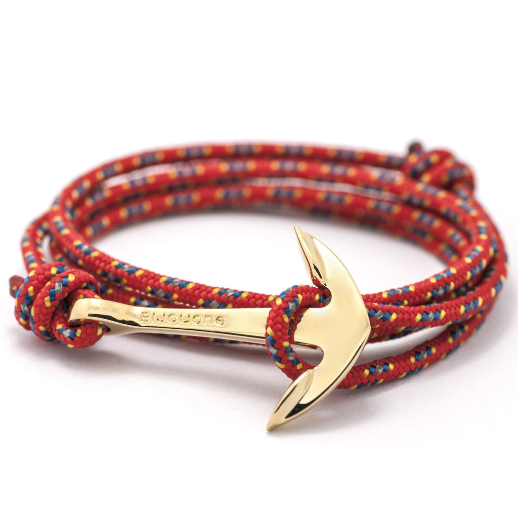 Gold Anchor On Red & Blue Rope Bracelet - BIJOUONE