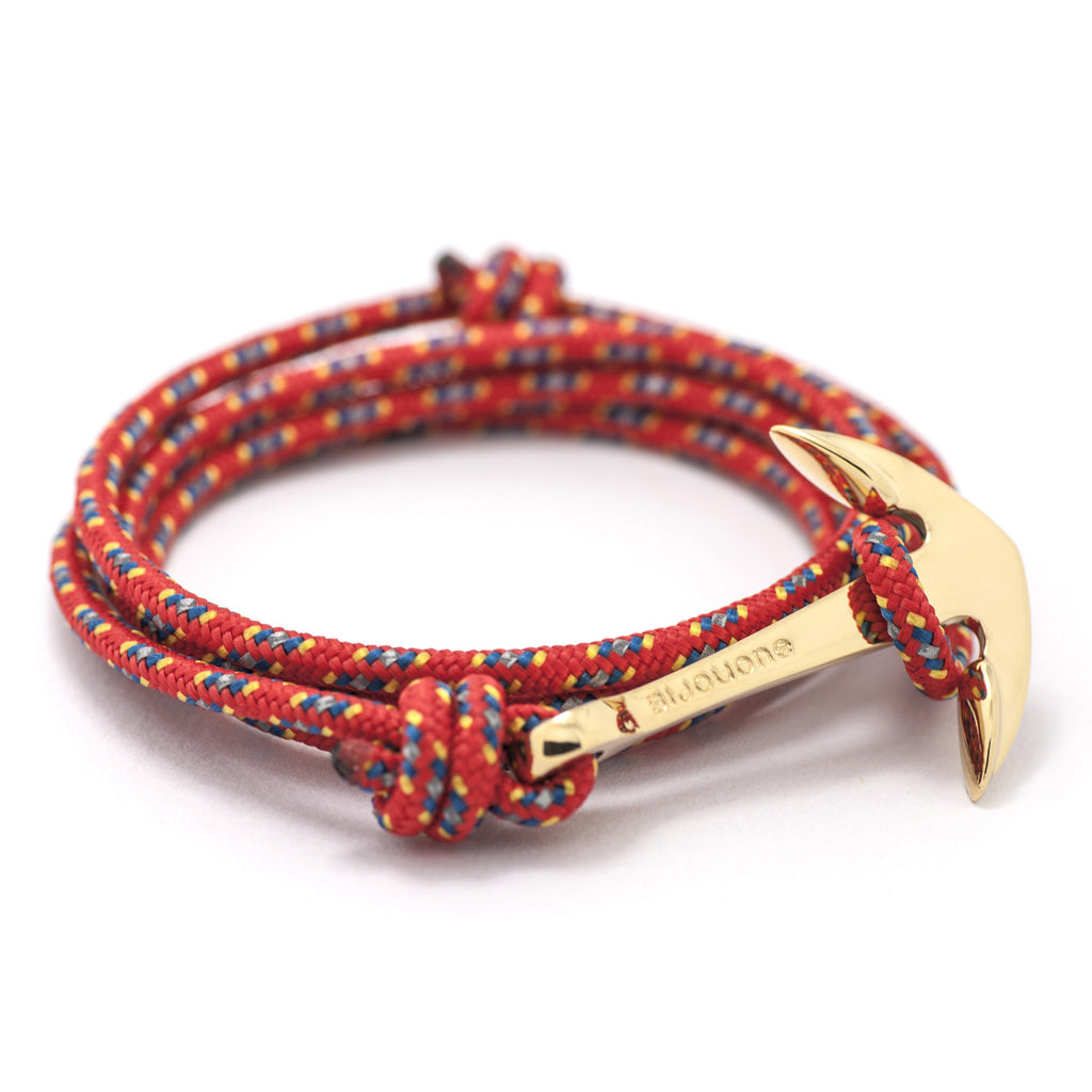 Gold Anchor On Red & Blue Rope Bracelet - BIJOUONE
