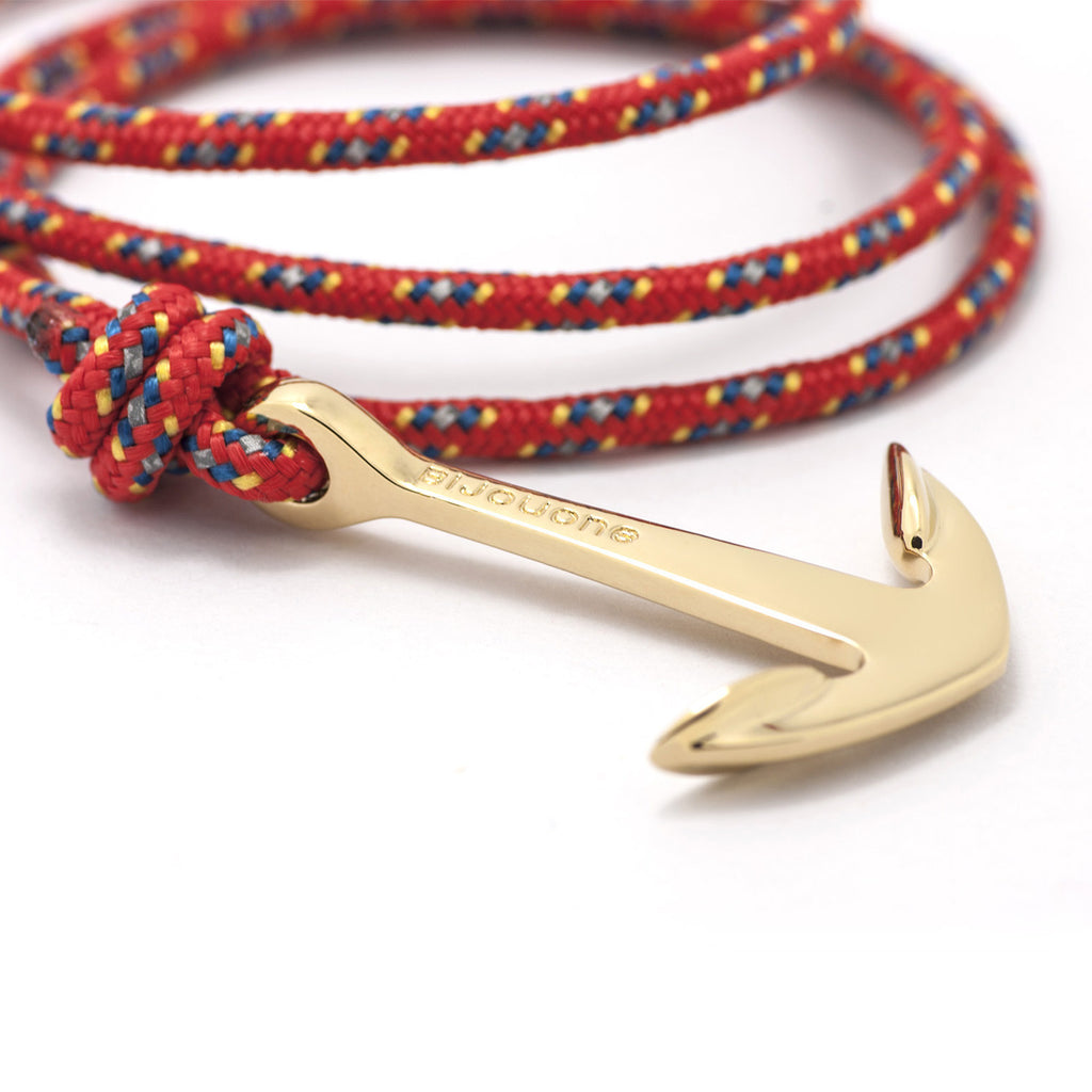 Gold Anchor On Red & Blue Rope Bracelet - BIJOUONE