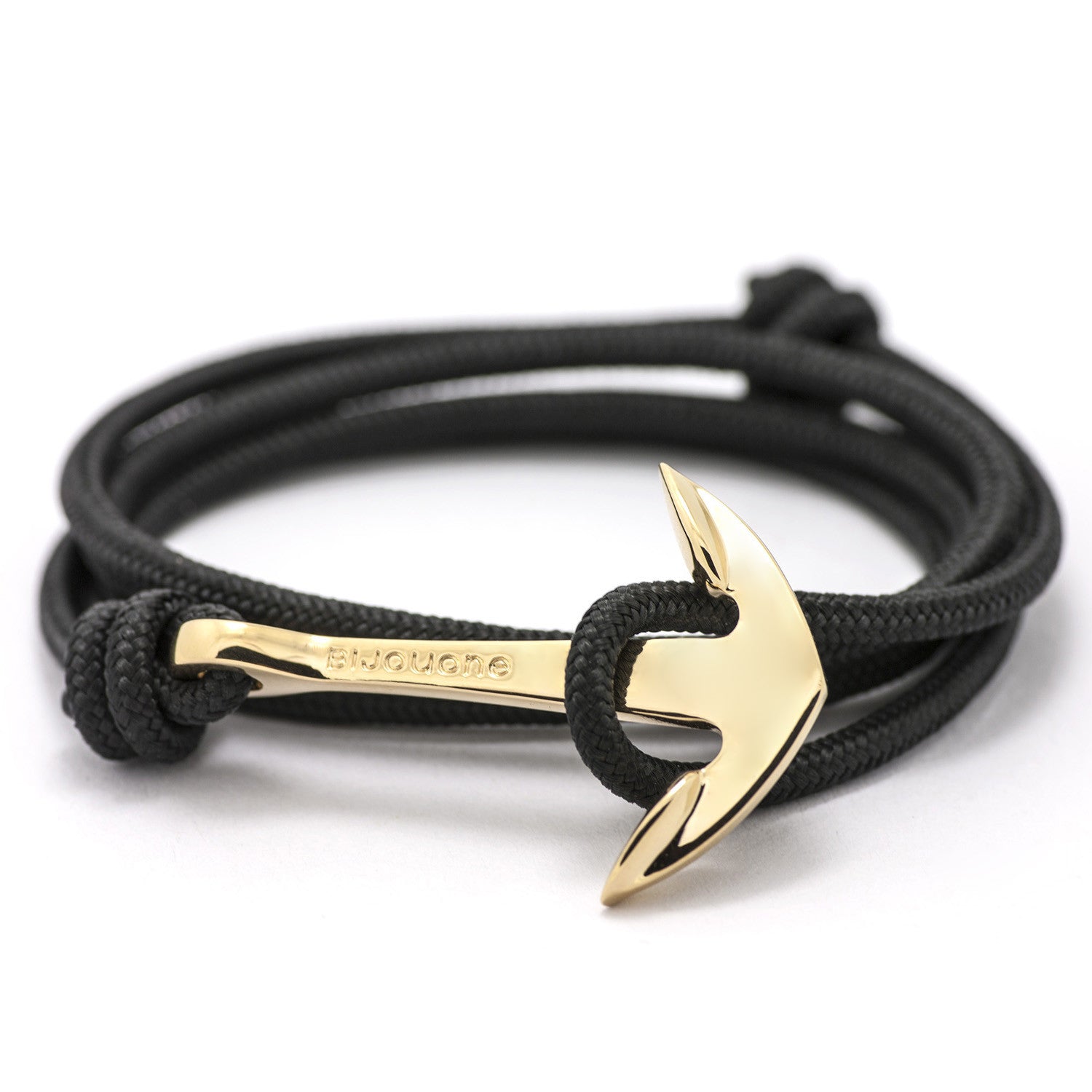 Gold Anchor On Solid Black Rope Bracelet - BIJOUONE
