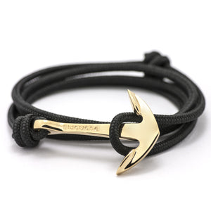 Gold Anchor On Solid Black Rope Bracelet - BIJOUONE