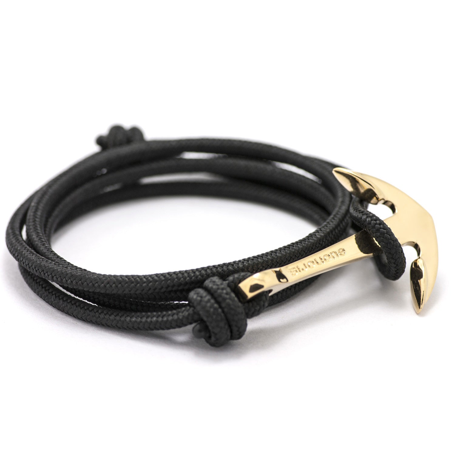 Gold Anchor On Solid Black Rope Bracelet - BIJOUONE