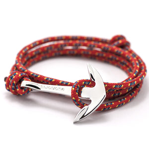 Silver Anchor On Red & Blue Rope Bracelet - BIJOUONE