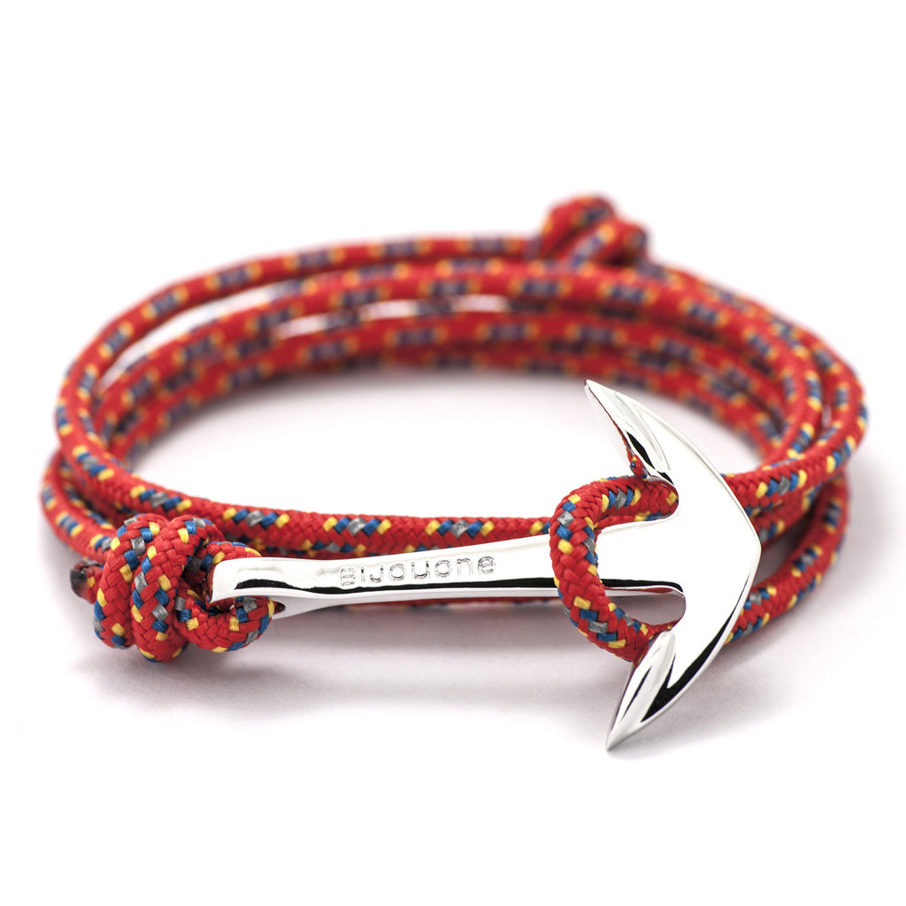 Silver Anchor On Red & Blue Rope Bracelet - BIJOUONE