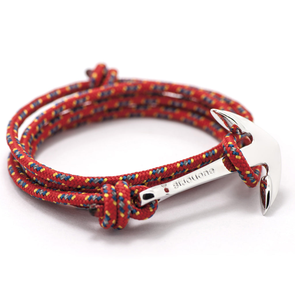 Silver Anchor On Red & Blue Rope Bracelet - BIJOUONE