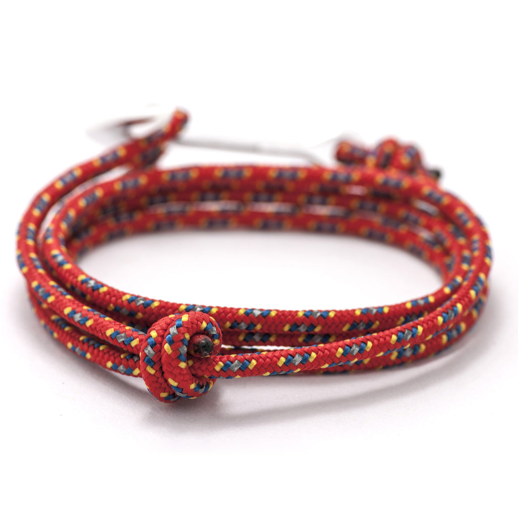 Silver Anchor On Red & Blue Rope Bracelet - BIJOUONE