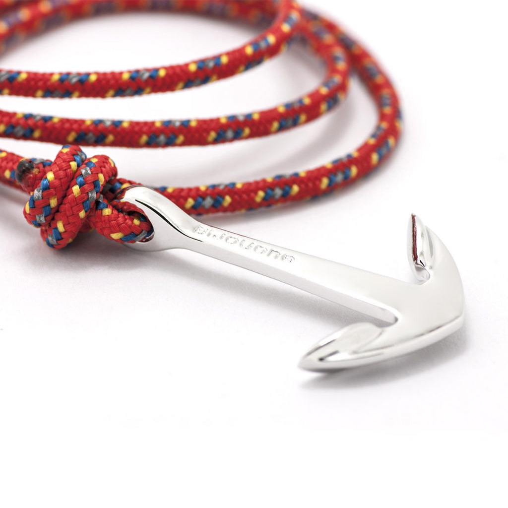 Silver Anchor On Red & Blue Rope Bracelet - BIJOUONE