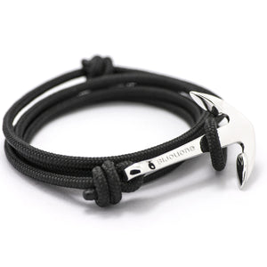 Silver Anchor On Solid Black Rope Bracelet - BIJOUONE