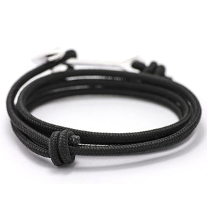 Silver Anchor On Solid Black Rope Bracelet - BIJOUONE