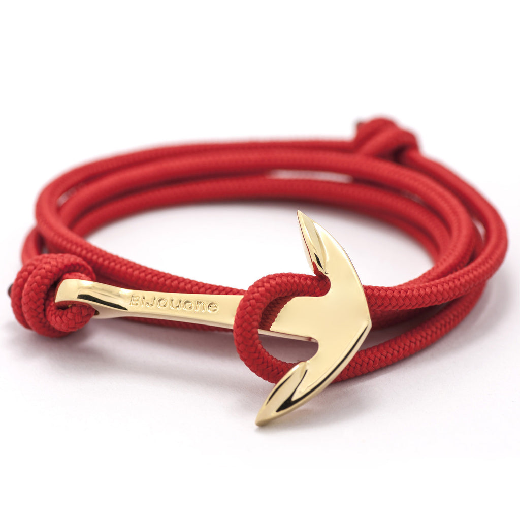 Gold Anchor On Solid Red Rope Bracelet - BIJOUONE