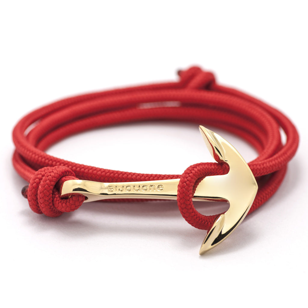 Gold Anchor On Solid Red Rope Bracelet - BIJOUONE