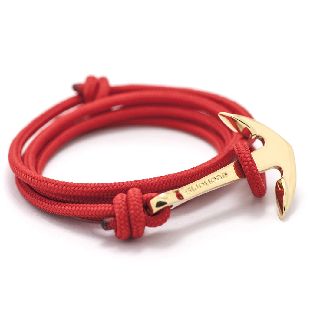 Gold Anchor On Solid Red Rope Bracelet - BIJOUONE