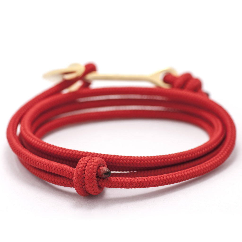 Gold Anchor On Solid Red Rope Bracelet - BIJOUONE