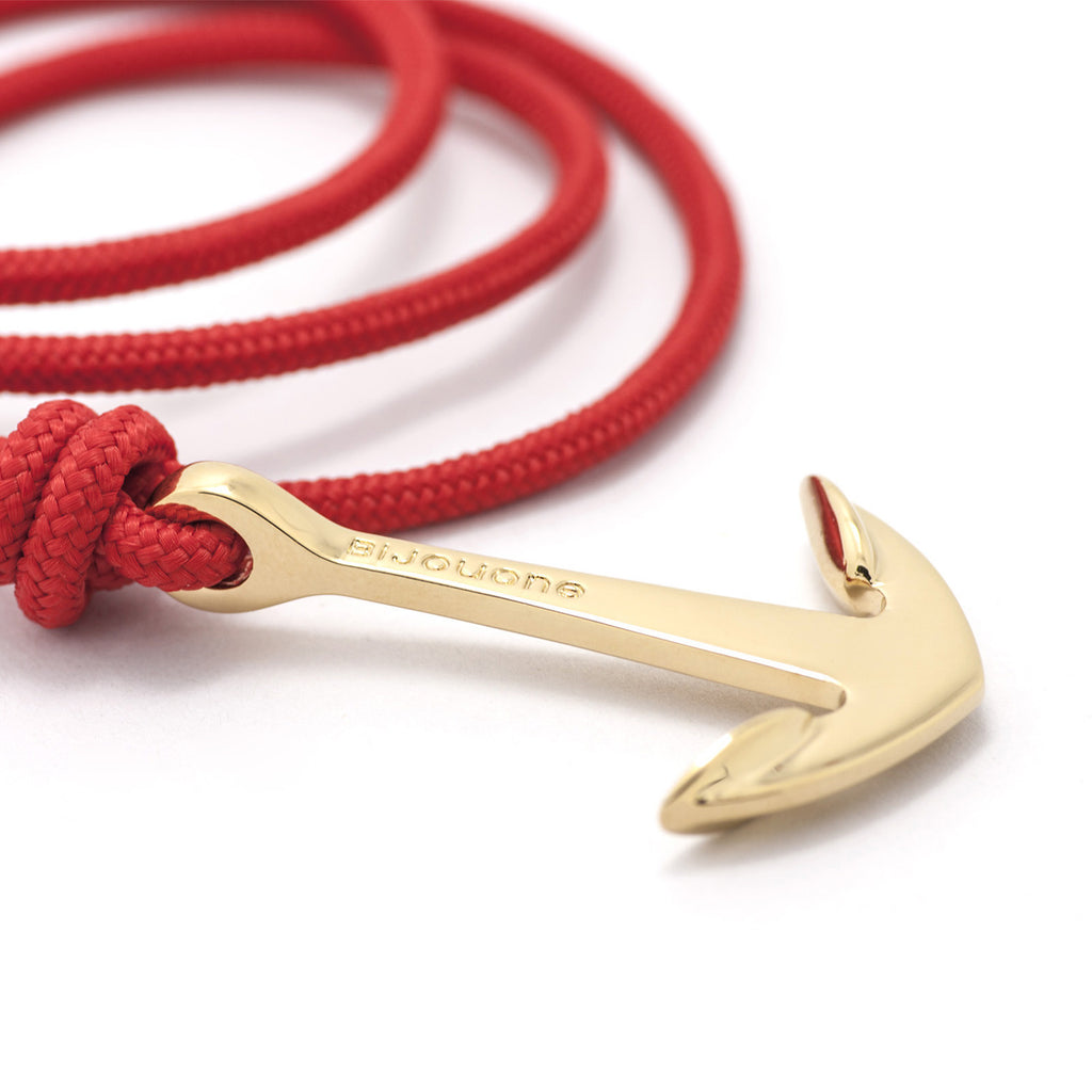 Gold Anchor On Solid Red Rope Bracelet - BIJOUONE