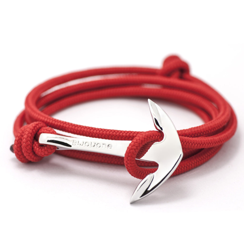 Silver Anchor On Solid Red Rope Bracelet - BIJOUONE