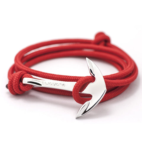 Silver Anchor On Solid Red Rope Bracelet - BIJOUONE